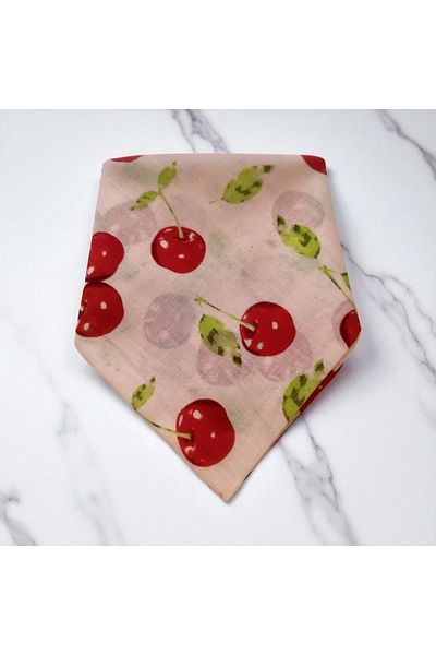 ALS Tasarım Dünyası Cherry Patterned 100% Cotton Bandana on White Color Background, Hair Band