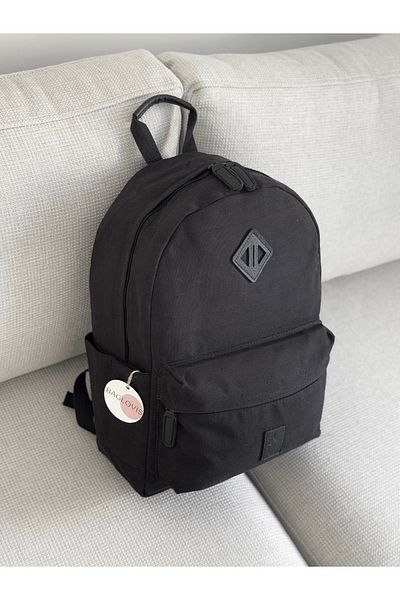 BAGLOVİS Canvas Fabric Black Backpack with Pockets on the Front and Sides En35 Boy45