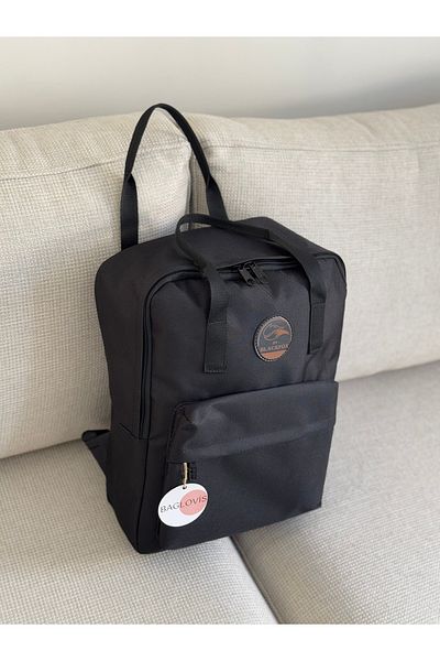 BAGLOVİS Polyester Fabric Black Backpack with Front Pocket En28 Boy40