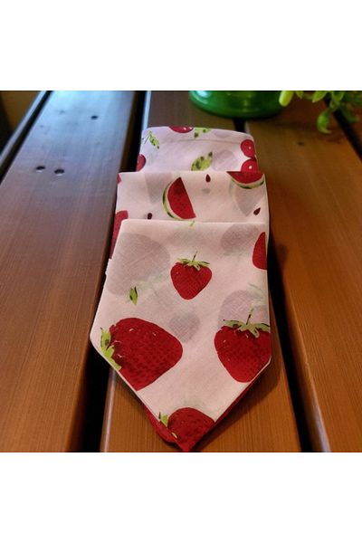ALS Tasarım Dünyası Watermelon, Strawberry and Cherry Patterned 3-Piece 100% Cotton Bandana, Hair Band on White Color Background