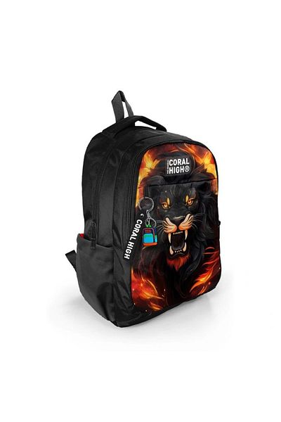 Coral High 23671 Rucsac cu trei compartimente cu model LEU NEGRU pentru copii