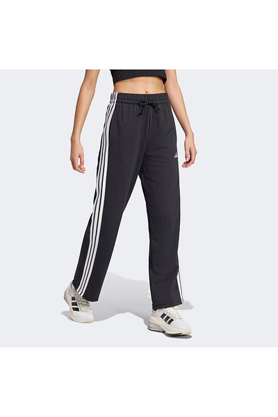 adidas Essentials 3 Stripes Open Hem Γυναικείο μαύρο αθλητικό παντελόνι French Terry