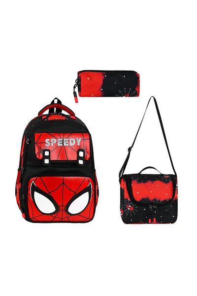 Baginn Speedy Primary School Bag Set of 3 40*30 cm Lunch Box Pencil Case Orthopedic Spiderman