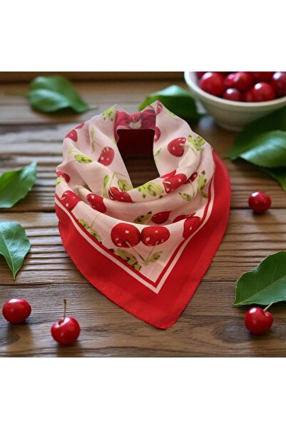 ALS Tasarım Dünyası Watermelon, Strawberry and Cherry Patterned 3-Piece 100% Cotton Bandana, Hair Band on White Color Background