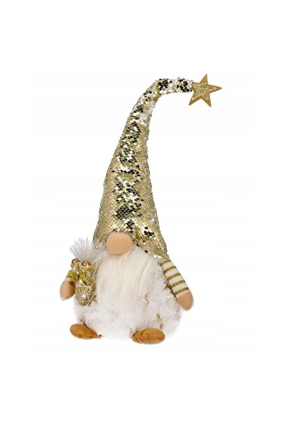 JollyMag Vianočná dekorácia, trpaslík, LED, zlatá a biela, 18x47 cm, Jumi