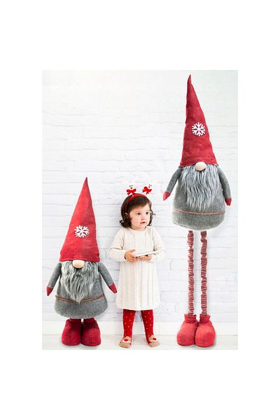 JollyMag Christmas decoration, bearded dwarf, gray and red, telescopic legs, 105/170 cm