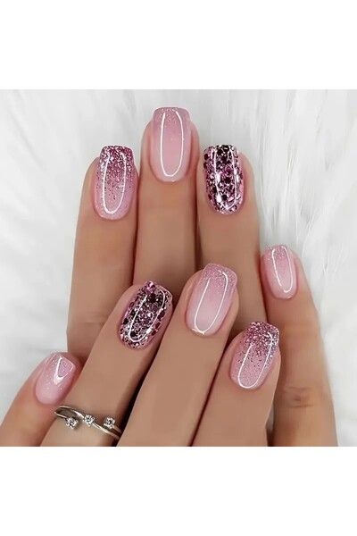 Rediquis 24 Adet Lavanta Simli Mor Gradyan Takma Tırnaklar