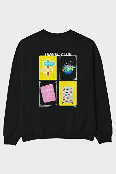 Ankhises سترة ترافل كلوب سوداء كبيرة الحجم مطبوعة من الخلف للرجال والنساء للج...