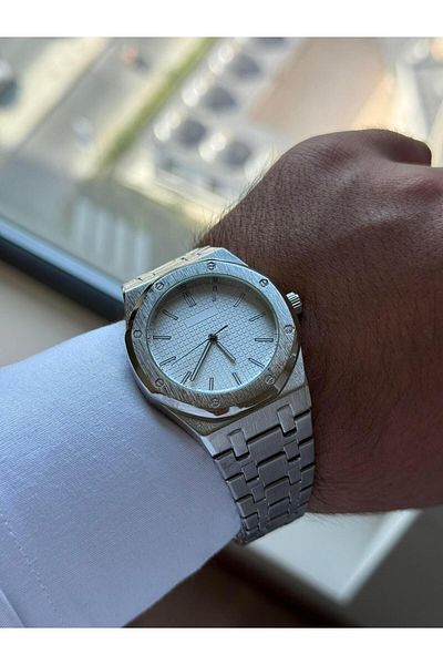 RoseandRoses Arman Compatible Model Men Wrist Watch Silver (White Dial)