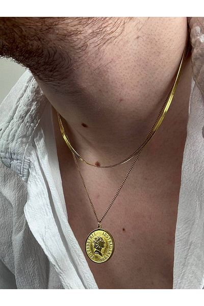 Arvens Gold Double Chain Men's Necklace Women's Stainless Steel Tarnish-Free Unisex Color-Resistant Can Be Combined