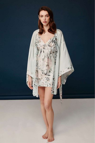 Bonnie Clyde Printed Floral Patterned Aesthetic Nightgown Dressing Gown Set Boxed 2-Piece - Printed - Sreia30V02R4Gnec-Bas