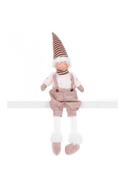 JollyMag Decoratiune iarna, baiat cu caciulita in dungi, maro si alb, 17x12x5...