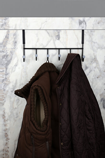 MultiStore Siyah Paslanmaz Metal 6lı Mutfak ve Banyo Geçmeli Kapı Arkası Askılık Organizer