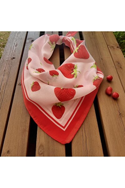 ALS Tasarım Dünyası Strawberry Patterned 100% Cotton Bandana on White Color Background, Hair Band