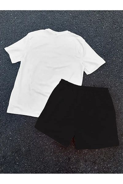 AEMİ Unisex Smile Printed Oversize T-Shirt Shorts Set