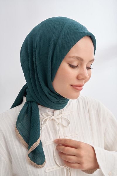 ARMANDA Muslin Piping Scarf 3353-Smalt