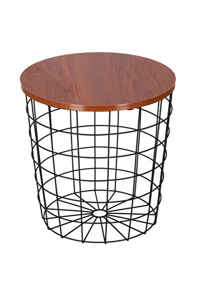 JollyMag Masa rotunda cu cos depozitare, MDF, baza metalica, negru si maro, 3...