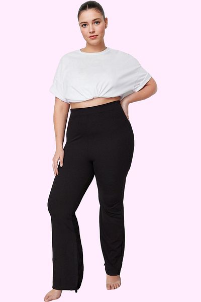 PayBuy Women's High Waist Spanish Leg Flare Pants Knitted Plain Pattern Daily Use Modern Design
