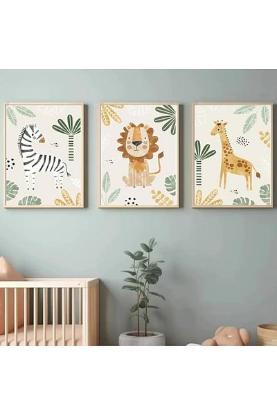 NT Handmade Natural Wooden Framed Uv Printing Animals Wall Painting – Modern & Stylish Baby Kids Room Wall Decor