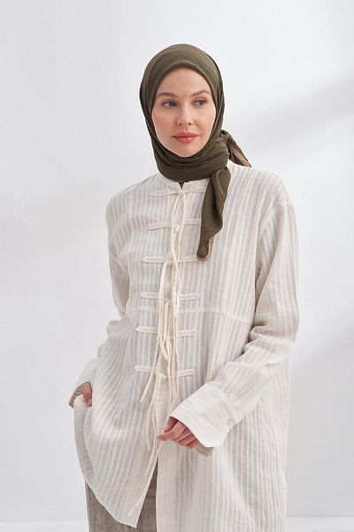 ARMANDA Muslin Piping Scarf 3353-Dark Khaki