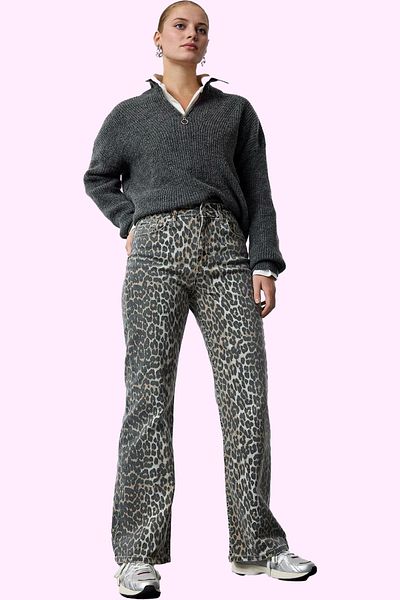 PayBuy Women's High Waist Wide Leg Leopard Pattern Jean Trousers Daily Combines Quality Material