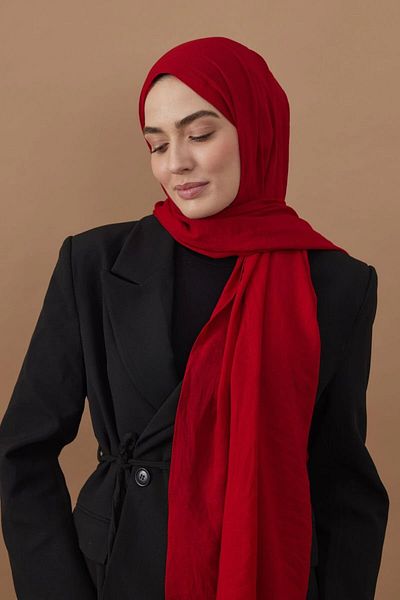 Modakaşmir شال من القطن باللون الأحمر