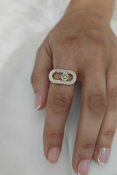 KYOLA DESİGN Elegant Zircon Stone Adjustable Women's Gold Ring