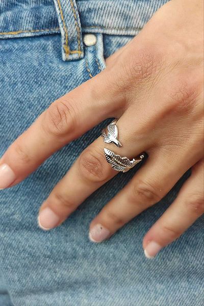 KYOLA DESİGN Leaf Silver Color Adjustable Women's Ring