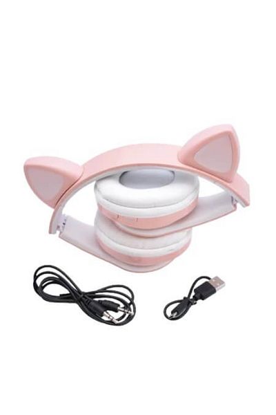 JollyMag MCT CAT Headphones, Earbuds, Microphone, Bluetooth, Radio, LED, Card Slot, Pink
