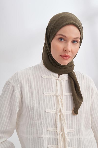 ARMANDA Muslin Piping Scarf 3353-Dark Khaki