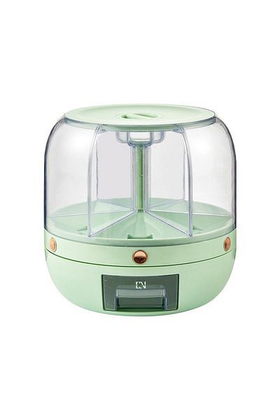 Flippy Dozator de cereale rotativ la 360°, 6 compartimente, capacitate 6 l, verde deschis