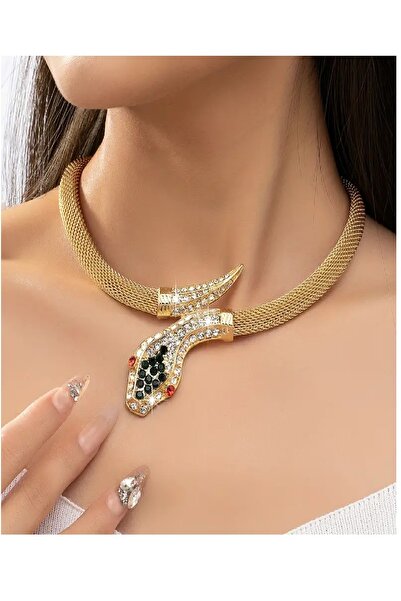 Boox99 Wip Snake Figured Crystal Sparkling Stone Luxury Necklace, Suitable fo...