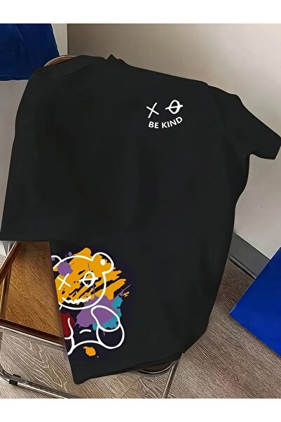 FUFLUNS Be Kind Teddy Bear Printed Oversize Circle Neck T-Shirt