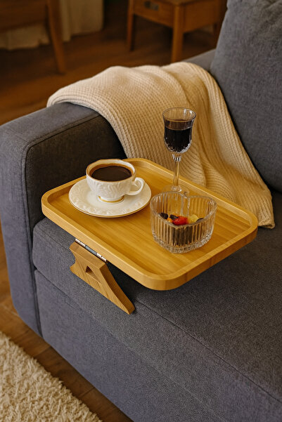 BLUE SİDE Doğal Bambu Minimalist Katlanabilir Sehpa Portatif Koltuk Yanı Sehp...