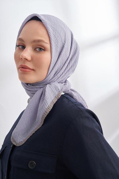 ARMANDA Muslin Piping Scarf 3353-Grey Blue
