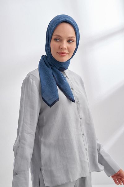 ARMANDA Muslin Piping Scarf 3353-Indigo
