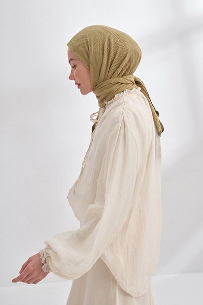 ARMANDA Muslin Piping Scarf 3353-Oil Green
