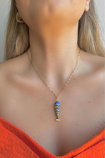 SEO JEWELRY قلادة من الفولاذ على شكل سمكة متحركة باللون الأزرق