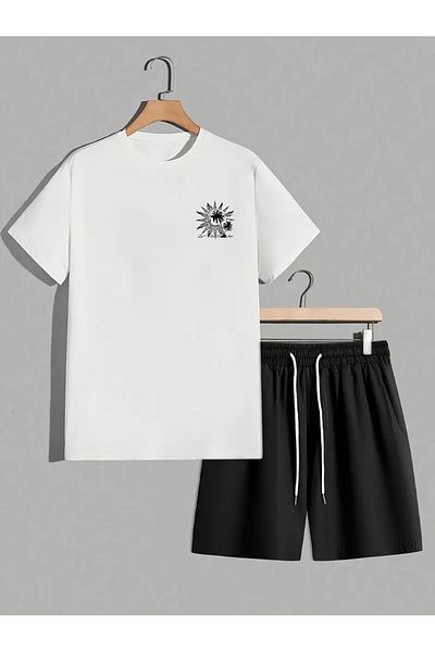 AEMİ Men's Forever Chasing Sunsets Printed Oversize T-Shirt Shorts Set
