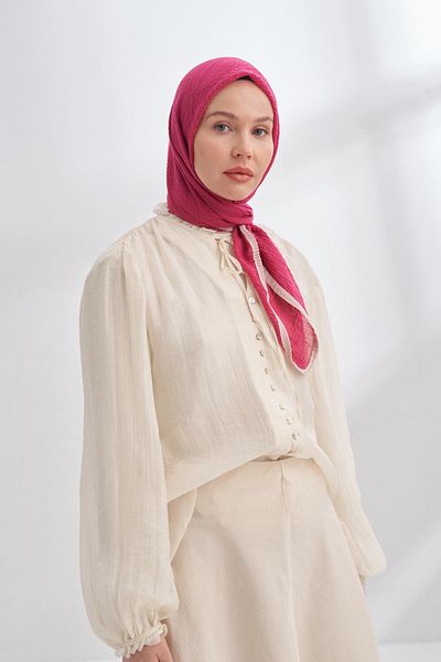 ARMANDA Muslin Piping Scarf 3353-Fuchsia