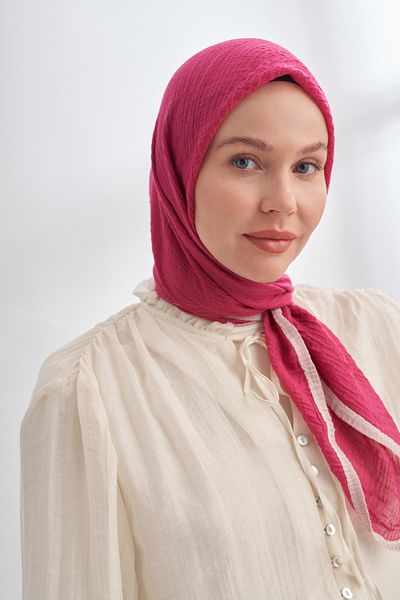 ARMANDA Muslin Piping Scarf 3353-Fuchsia
