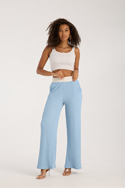 Zula Moda Pantaloni de damă Bubble Fabric Elastic cu talie înaltă cu buzunare