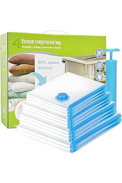 The Bros مجموعة من 12 كيس تخزين مفرغ من الهواء مع مضخة شفط، قابلة لإعادة الاستخدام لتوفير المساحة للملابس والفراش والسفر