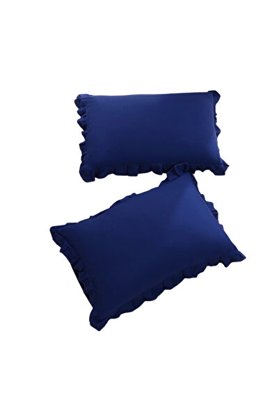 Maki Home Makiteks Hundred Percent Cotton Navy Blue Ruffled Two Pieces 50X70 Pillow Case Set