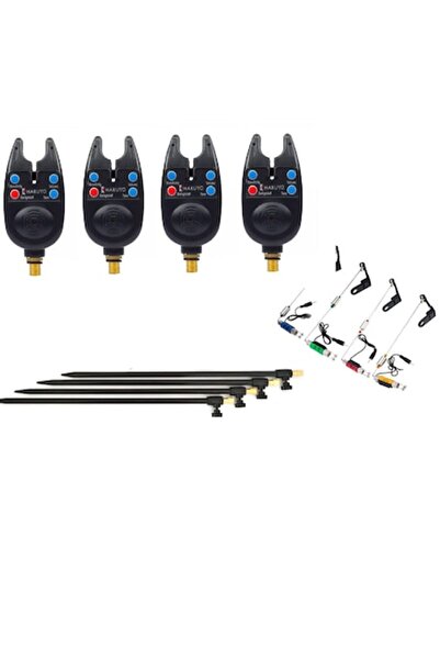 Hakuyo Set 4 alarmă digitală pentru mușcături + 4 balansoare iluminate cu lansetă + 4 lansete din oțel