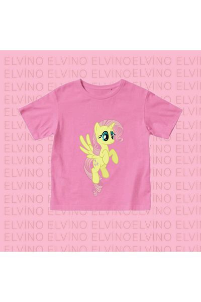 Elvino Tricouri pentru fete din bumbac imprimat My Little Ponny, cu decolteu, roz