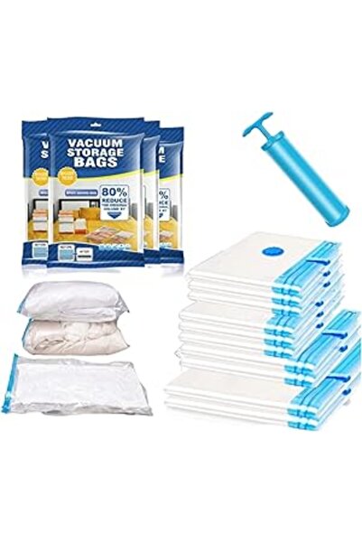 The Bros 10 Pack Vacuum Space Saver Bags with Hand Pump – 3 Sizes Compression...