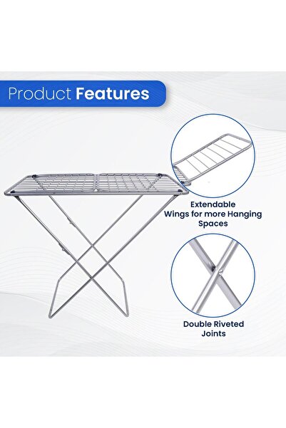 HYX Smart Cloth dryer Foldable Rack Laundry Winged Style Drying Stand Heavy Duty Rack (Silver Color