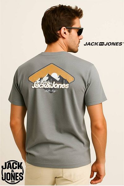 Jack & Jones J&J Jjmine Men's Logo Back Printed T-Shirt Ultimate Grey A0000