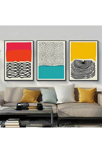 512 STORE 3'lü Soyut Geometrik Estetik Dekor Çerçevesiz Tablo Poster